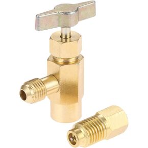 Aupoko R134A Self-Sealing Can Tap with R134A Tank Adapter, 1/2’’ Acme to 1/4’’ SAE Refrigerant Can Bottle Tap Opener with 1/4’’ SAE Female and 1/2’’ Acme Male Adapter