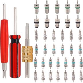 TWTADE 39PCS Air Conditioning Valve Core Kit - Car & Home AC R12 R134a Refrigeration Schrader Valve Stem Cores with Single & Dual Heads Valve Core Remover Installer Tool