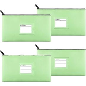 4 Pack Bank Deposit Money Bag, Heavy Duty Leatherette Security Zipper Wallet with Clear Window, Coin Bag, Cash Bag, Tool Pouch, Assorted Colors (4 Pack)