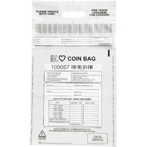 USPACKSMART Clear Plastic Coin Bag 12.5" x 21.5" | 50 lb. Capacity | Sequential Barcode Number, Self-Sealing, Permanent Adhesive | Ideal for Handling and Transport of Coins and Casino Chips | 50-Pack