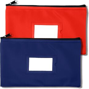 حقيبة إيداع بنك المال بسحاب | الأزرق الداكن والأحمر | 11x6 بوصة | حقيبة محفظة مصنوعة من الجلد المتين للنقود النقدية للرجال والنساء مع نافذة معرف مؤطرة وبطاقة فارغة | بواسطة جيدابراند in Kuwait