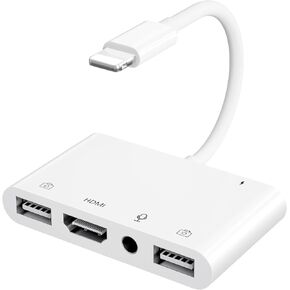 Unitrox iPhone Microphone Adapter for Live-Streaming, HDMI Adapter for iPhone to TV, Dual USB Female OTG Adapter with Charging Port Compatible with iPhone/iPad/iPod, No Application, Plug and Play