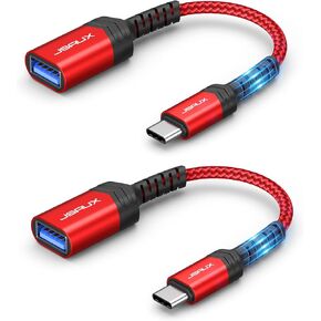 JSAUX USB C to USB Adapter, [0.5ft 2 Pack] Type C 3.0 OTG Cable On The Go Type C Male to USB A Female Adapter Compatible with MacBook Pro 2018 2017,Samsung Galaxy S20 S20+ Ultra S8 S9 Note 10 -Red