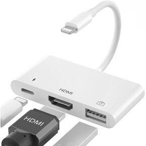 HDMI Adapter, 3 in 1 USB Camera Adapter with 1080P Digital AV HDMI Adapter + Charging Splitter, Support USB Flash Drive, MIDI Keyboard, Mouse, Ethernet Adapter