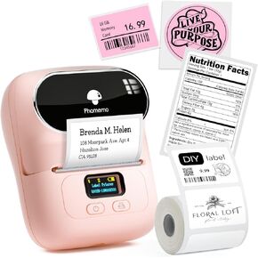 Phomemo Label Printer, M110 Barcode Printer, Bluetooth Thermal Maker, Print Width 0.78''-2'',App with 1000 Icons & 300 Templates,for Small Business, Home, Sticker, for Phone/PC, Baby Pink(+100 Labels)