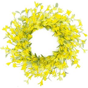 Artificial 20 inch Forsythia Flower Wreath Spring Summer Wreath for Front Door with Eucalyptus Leaves for Front Door in Door Out Door Home Farmhouse Decor