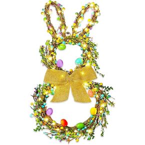 Easter Bunny Wreaths for Front Door with Lights, 24" Easter Green Rabbit Wreaths with Eggs,Twig and Berries,Bowknot, Spring Wreath for Decorations Home Farmhouse Outdoor Indoor Wall Mantel Window in Saudi Arabia