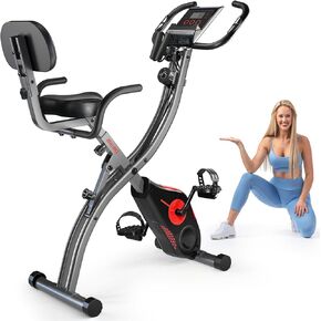 Folding Exercise Bike Portable Upright Adjustable Backrest Cycling Recumbent Stationary Bike Slim Indoor Workout Fitness Cardio Foldable Exercise Bicycle Machine with Pulse Sensor LCD Monitor Arm in Kuwait
