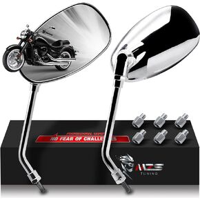 MZS Motorcycle Mirrors Chrome | Universal 10MM 8MM Rear View Side Mirror 360 Degree Adjustable Handlebar Compatible with Street Bike Cruiser Touring Chopper Scooter GY6
