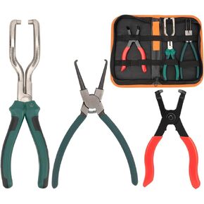 3Pcs Fuel Line Pliers Set,9 Inch Fuel Filter Caliper /Fuel Line Petrol Clip Pipe Pliers/80 Degree Disconnect Pliers Set with Storage Case for Auto Maintenance