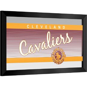 Trademark Global Wall Mirror - Ready-to-Hang Cleveland Cavaliers Hardwood Classics Black Framed Rectangle Mirror - for Pub, Game Room, Garage or Home Bar