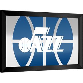 Trademark Global Wall Mirror - Ready-to-Hang Utah Jazz Fade Black Framed Rectangle Mirror - for Pub, Game Room, Garage or Home Bar