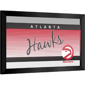 Trademark Global Wall Mirror - Ready-to-Hang Atlanta Hawks Hardwood Classics Black Framed Rectangle Mirror - for Pub, Game Room, Garage or Home Bar