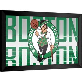 Trademark Global Wall Mirror - Ready-to-Hang Boston Celtics City Black Framed Rectangle Mirror - for Pub, Game Room, Garage or Home Bar