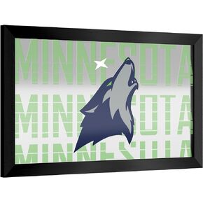 Trademark Global Wall Mirror - Ready-to-Hang Minnesota Timberwolves City Black Framed Rectangle Mirror - for Pub, Game Room, Garage or Home Bar