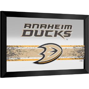 Trademark Global Wall Mirror - Ready-to-Hang Anaheim Ducks Logo Black Framed Rectangle Mirror - for Pub, Game Room, Garage or Home Bar