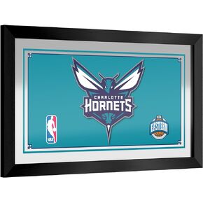 Trademark Global Wall Mirror - Ready-to-Hang Charlotte Hornets Logo Black Framed Rectangle Mirror - for Pub, Game Room, Garage or Home Bar