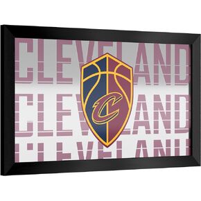 Trademark Global Wall Mirror - Ready-to-Hang Cleveland Cavaliers City Black Framed Rectangle Mirror - for Pub, Game Room, Garage or Home Bar