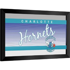 Trademark Global Wall Mirror - Ready-to-Hang Charlotte Hornets Hardwood Classics Black Framed Rectangle Mirror - for Pub, Game Room, Garage or Home Bar