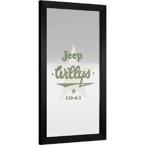 Trademark Global Wall Mirror - Ready-to-Hang Jeep Willys 1941 Black Framed Rectangle Mirror - for Pub, Game Room, Garage or Home Bar