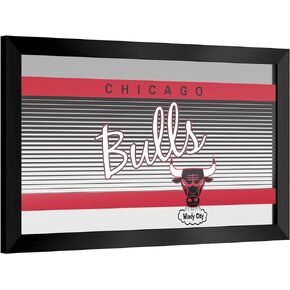 Trademark Global Wall Mirror - Ready-to-Hang Chicago Bulls Hardwood Classics Black Framed Rectangle Mirror - for Pub, Game Room, Garage or Home Bar