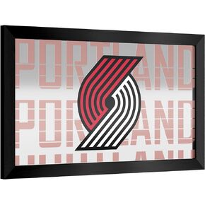 Trademark Global Wall Mirror - Ready-to-Hang Portland Trail Blazers City Black Framed Rectangle Mirror - for Pub, Game Room, Garage or Home Bar