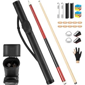 Pool Cue Sticks Case and Repair Accessories Set Including 58 Inch Maple Professional Pool Cue Sticks 13 mm Tip 1 Pool Cue Case and Pool Cue Tips Replacement Kit for Billiard