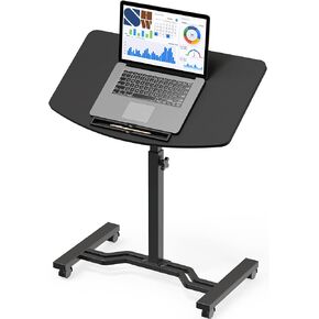 SHW Tim Rolling Adjustable Laptop Cart with Tilting Desktop, Black