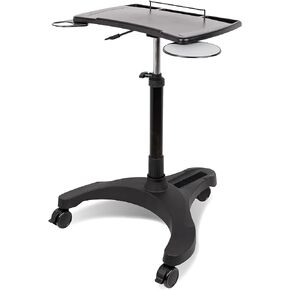 EHO Mobile Laptop Standing Desk Carts on Wheels with Stationery Storage, Pneumatic, Height Adjustable Rolling Stand, Sit to Stand Computer Cart, Workstation for Home, Office, Medical and School