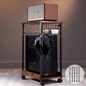 HOYRR Computer Tower Stand,pc Stand,Tower Stand,PC Stand for Under Desk,Black Metal PC Tower Stand,Vintage Wood PC Floor Stand,2 Layers with Storage Basket Computer Tower Stand Under Desk(Black) in Kuwait