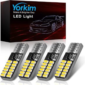 Yorkim 194 LED Bulb White 168 Led Bulb T10 Led Bulb 2825 W5W Wedge 24-SMD LED Replacement Bulb for Car Interior Map Dome Lights Side Marker Lights Courtesy Trunk License Plate Lights, Pack of 4