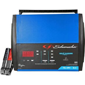 Schumacher SC1359 15A 6V/12V Fully Automatic Battery Charger and Maintainer – Rapid Charging – For Motorcycle, Power Sport, Boat, Car, and Truck Batteries, 4