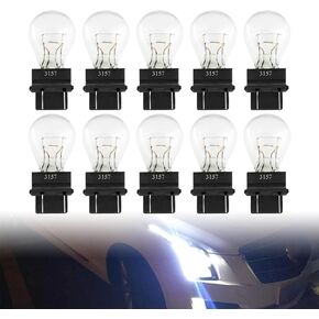10 PCS Car Brake Light Bulb, 3157 12V 21/5W Micro Quartz Glass Double Wire Instrument Light Bulb, 360° Lighting Replacement Accessory, Suitable for Most Car Models (Amber)