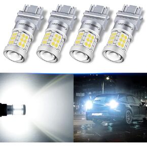 Combriller 3157 LED لمبة بيضاء 4 عبوات، 3056 3156 3057 4157 لمبة LED بيضاء للأضواء العكسية LED، لمبة إشارة الانعطاف، لمبة ضوء الفرامل، لمبة إضاءة خلفية، لمبة إضاءة وقوف السيارات، حزمة من 4