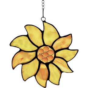 BOXCASA Sunflower Stained Glass Window Hangings,Sunflower Stained Glass Suncatcher,Heart Shape Sunflower Best Teacher Gifts for Women Birthday,Sunflower Decoration for Home Indoor Window