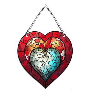 Heart-Shaped Stained Acrylic Window Hanging,Red Heart Acrylic Window Decor Stained Panel Hangings Wall Art Decor for Valentine's Day Birthday Home Party Decorations,Yellow