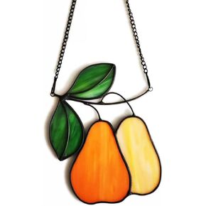 Stained Glass Window Hanging Orange pear Sun Catcher Home Decor Gifts for Christmas to Family and Friends