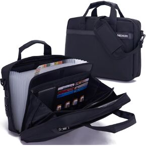 BARDOLPH Nylon File Folder, 11.6in x 8.2in, Black, Portable, Lightweight, 3-Digit Combination Lock, Multiple Pockets, Large Capacity