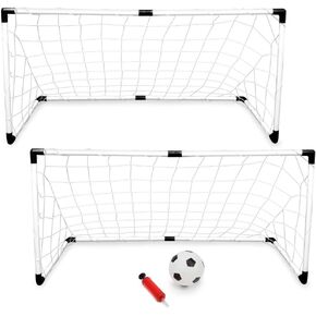 K-Roo Sports 2-Pack Youth Soccer Goals with Soccer Ball and Pump | Portable Goals with Nets and 6" Ball with Pump | Kids Activity, Practice Size Equipment | Travel and Backyard Play Toy for Children