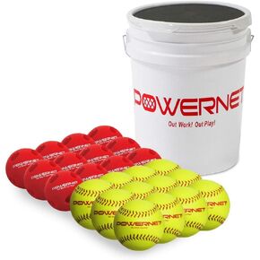 PowerNet Training Balls Bundle | 12-12" Softballs + 12 Crushers | Recreation Grade | Perfect for Softball Soft Toss, Batting or Fielding (Bucket & Balls)