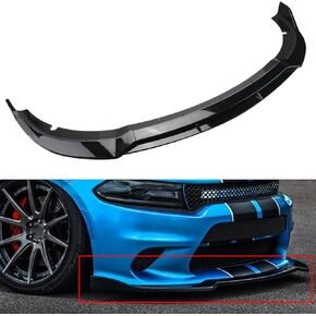 الشفة الأمامية من AOKAILI متوافقة مع شاحن SRT 2015 2016 2017 2018 2019 2020 2021 2022، 4 قطع ممتص الصدمات الأمامي الأسود اللامع طقم جسم الذقن الهوائي