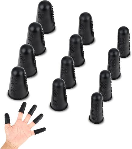Grevosea Finger Protectors, 12 Pieces Silicone Fingers Tips Thimble Protectors Sleeve Tips Guard Fingertip Thumb Cots Pads for Hot Glue Embroidery Sewing Cutting Sorting Task Sport Games Black 3 Sizes in Saudi Arabia