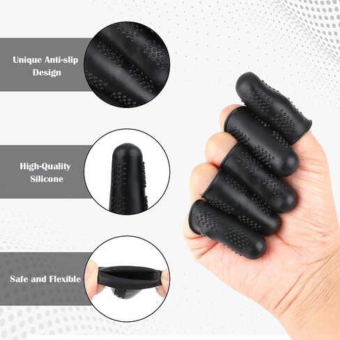 Grevosea Finger Protectors, 12 Pieces Silicone Fingers Tips Thimble Protectors Sleeve Tips Guard Fingertip Thumb Cots Pads for Hot Glue Embroidery Sewing Cutting Sorting Task Sport Games Black 3 Sizes in Saudi Arabia
