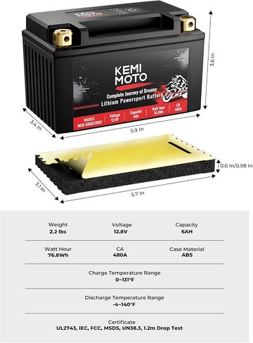 KEMIMOTO Lithium Motorcycle Battery YTX9-BS/YTX7A-BS, LiFePO4 12v Lithium Battery 4Ah, Full Charged, with 5 Universal-Fit EVA Spacers, Compatible with Motorcycle Lawn Mower ATV UTV Can-Am in Saudi Arabia