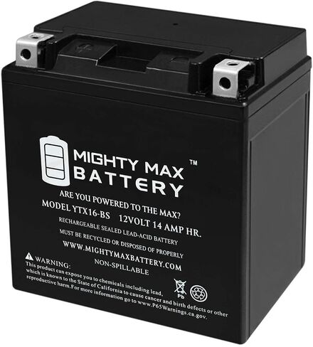 بطارية مايتي ماكس YTX16-BS -12 فولت 14 AH، 230 CCA، بطارية دراجة نارية SLA AGM قابلة لإعادة الصيانة ولا تحتاج إلى صيانة in Saudi Arabia
