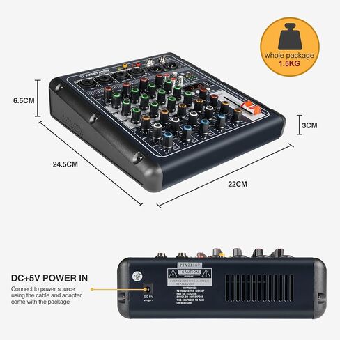 جهاز مزج الصوت Phenyx Pro PRX-100، وحدة تحكم خلط مدمجة 4+2 قنوات مع 3 نطاقات EQ، واجهة تسجيل USB، بلوتوث، طاقة فانتوم 48 فولت، مثالية للتسجيل المنزلي، البث عبر الإنترنت، أغنية K in Saudi Arabia