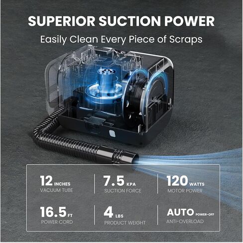 مكنسة كهربائية للسيارة من Giraffe Tools مع سلك طاقة قابل للسحب بطول 16.5 قدم وخرطوم بطول 4 أقدام، 7.5 كيلو باسكال DC12V، مكنسة كهربائية للسيارة مع ضوء LED وفوهتين باللون الأسود in Kuwait