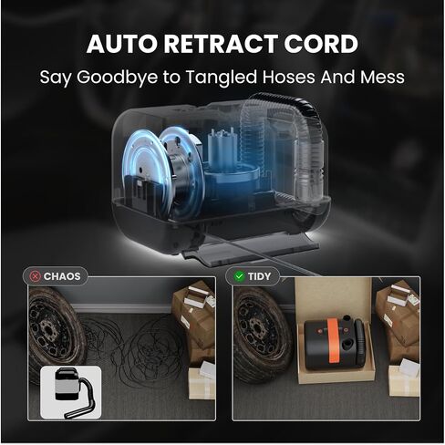 مكنسة كهربائية للسيارة من Giraffe Tools مع سلك طاقة قابل للسحب بطول 16.5 قدم وخرطوم بطول 4 أقدام، 7.5 كيلو باسكال DC12V، مكنسة كهربائية للسيارة مع ضوء LED وفوهتين باللون الأسود in Kuwait