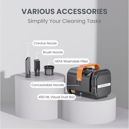 مكنسة كهربائية للسيارة من Giraffe Tools مع سلك طاقة قابل للسحب بطول 16.5 قدم وخرطوم بطول 4 أقدام، 7.5 كيلو باسكال DC12V، مكنسة كهربائية للسيارة مع ضوء LED وفوهتين باللون الأسود in Kuwait