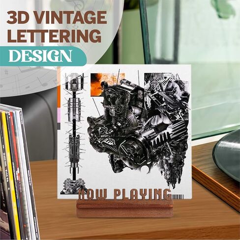 Aikyam Records Now Playing Vinyl Record Stand 3D Retro Holder For Vinyl Records Wood Record Stand Vinyl Gift Ideas Turntable Accessories Album Record Holder LP Vinyl Record Storage Display Stand in Saudi Arabia
